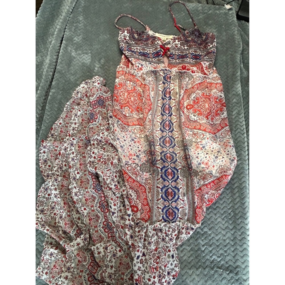Living Doll Los Angeles Red Paisley Floral Maxi Dress Boho Smocked Tiered 1